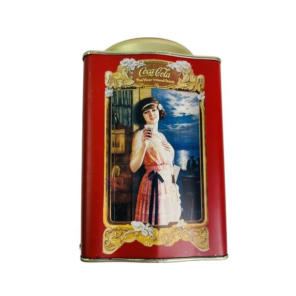 Coke Coca-Cola Tin Container with Lid Vintage1920's Theme Old Fashioned Ladies - Picture 7 of 7